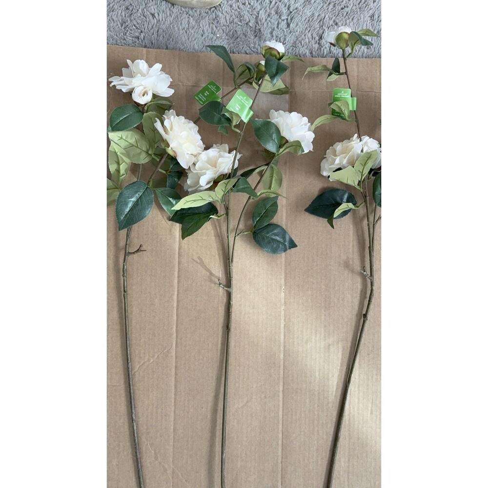 Real Touch White Camellia Long Stem Silk Artificial Flowers-Ashland New